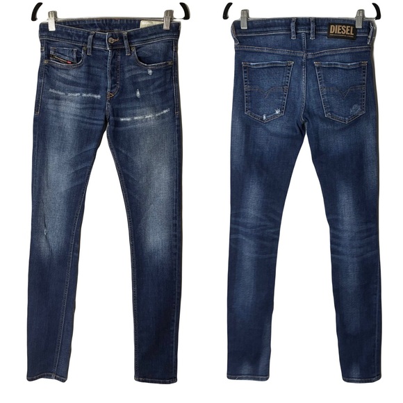 Diesel Distressed Sleenker Skinny Jeans Men’s 28 Italy Designer Edgy Punk Biker - Picture 1 of 7